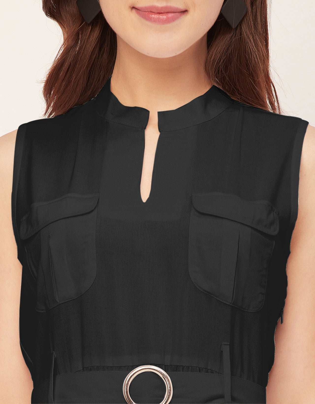 Sleeveless Mandarin Collar Rayon Dress