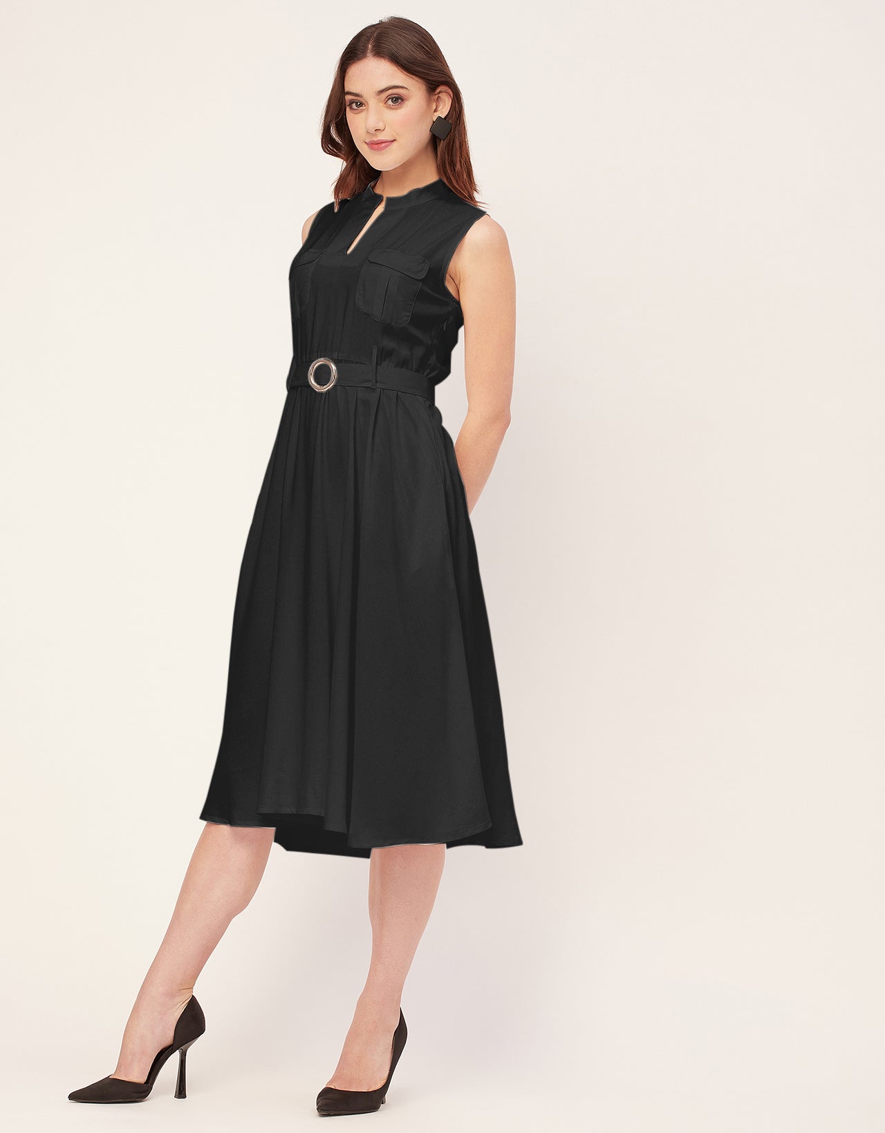 Sleeveless Mandarin Collar Rayon Dress