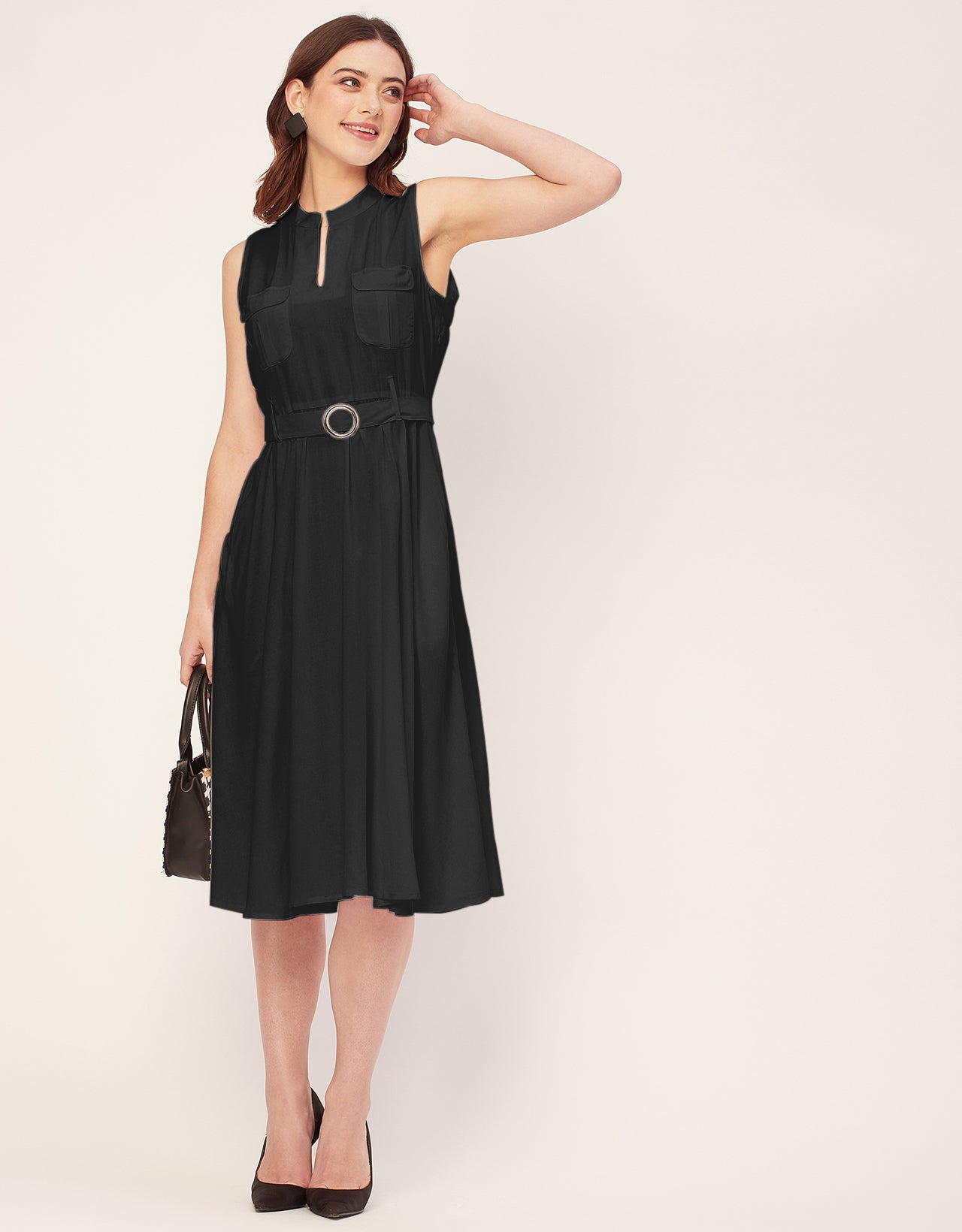 Sleeveless Mandarin Collar Rayon Dress