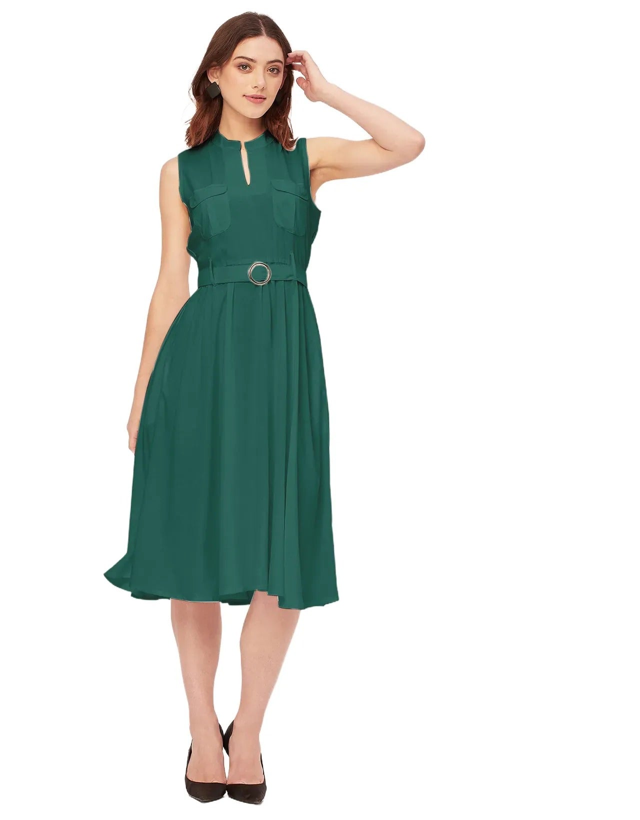 Sleeveless Mandarin Collar Rayon Dress