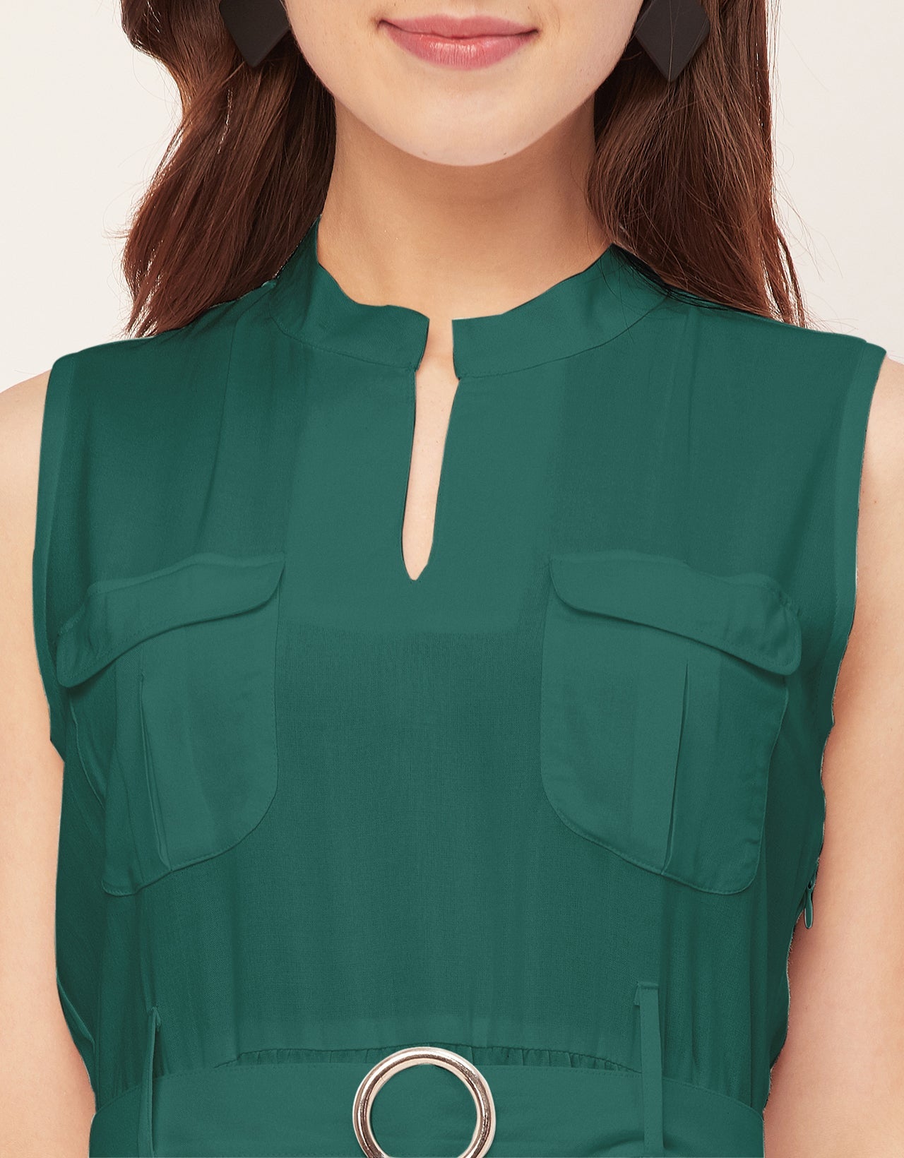 Sleeveless Mandarin Collar Rayon Dress