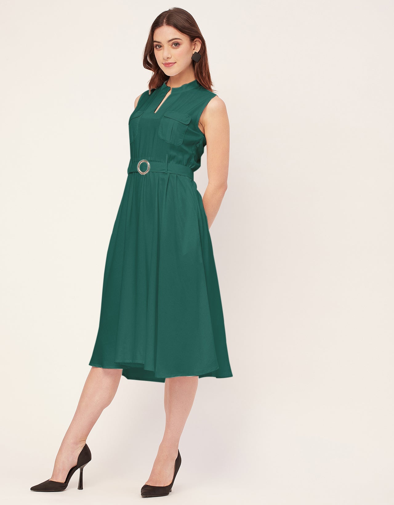 Sleeveless Mandarin Collar Rayon Dress