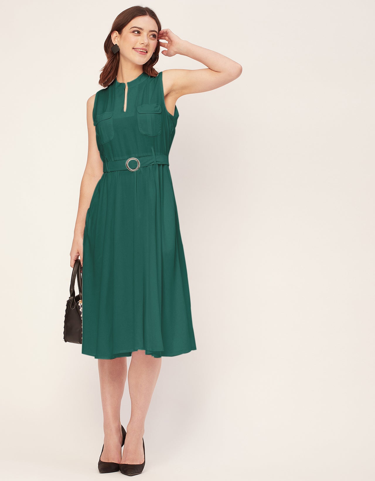 Sleeveless Mandarin Collar Rayon Dress