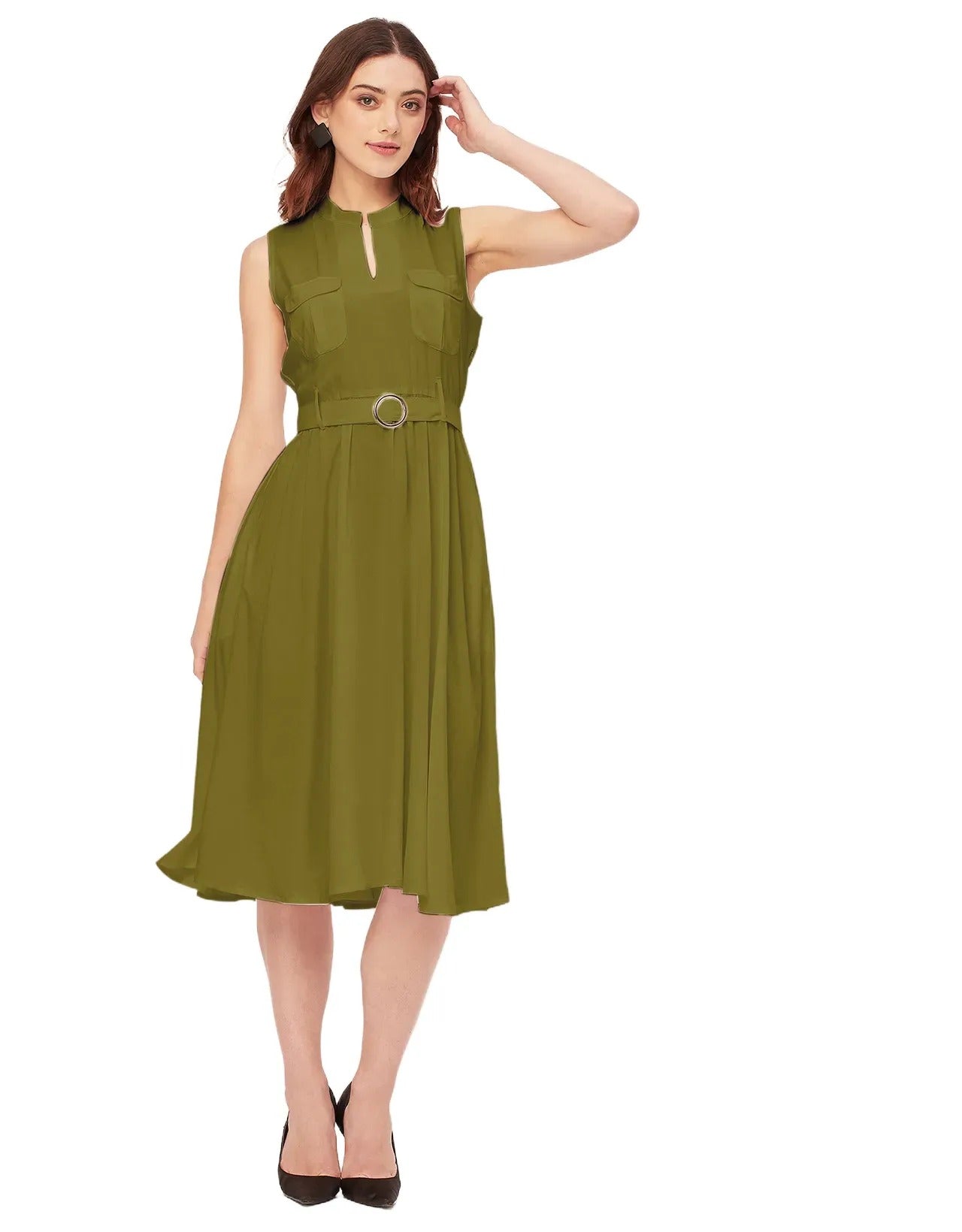 Sleeveless Mandarin Collar Rayon Dress