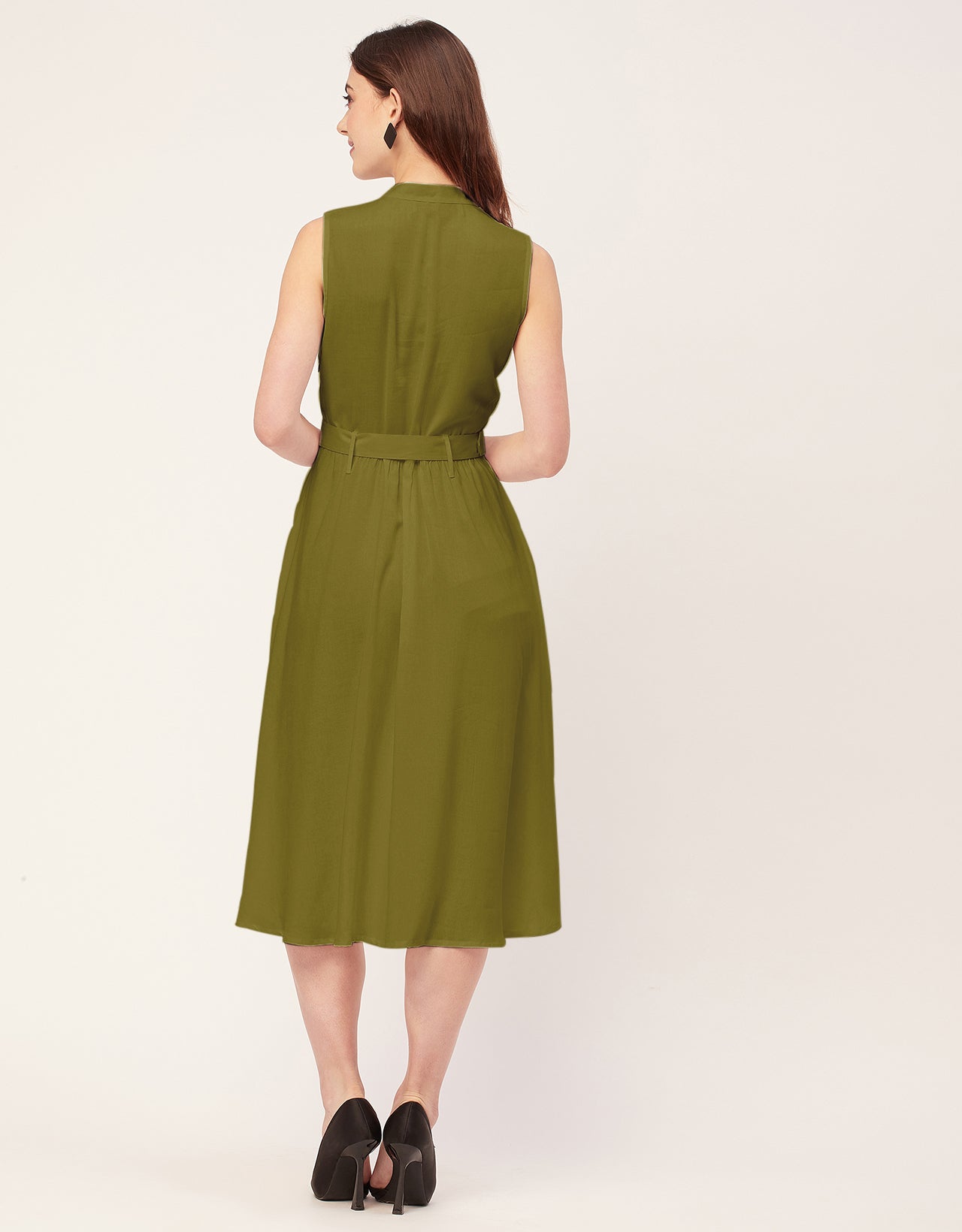 Sleeveless Mandarin Collar Rayon Dress