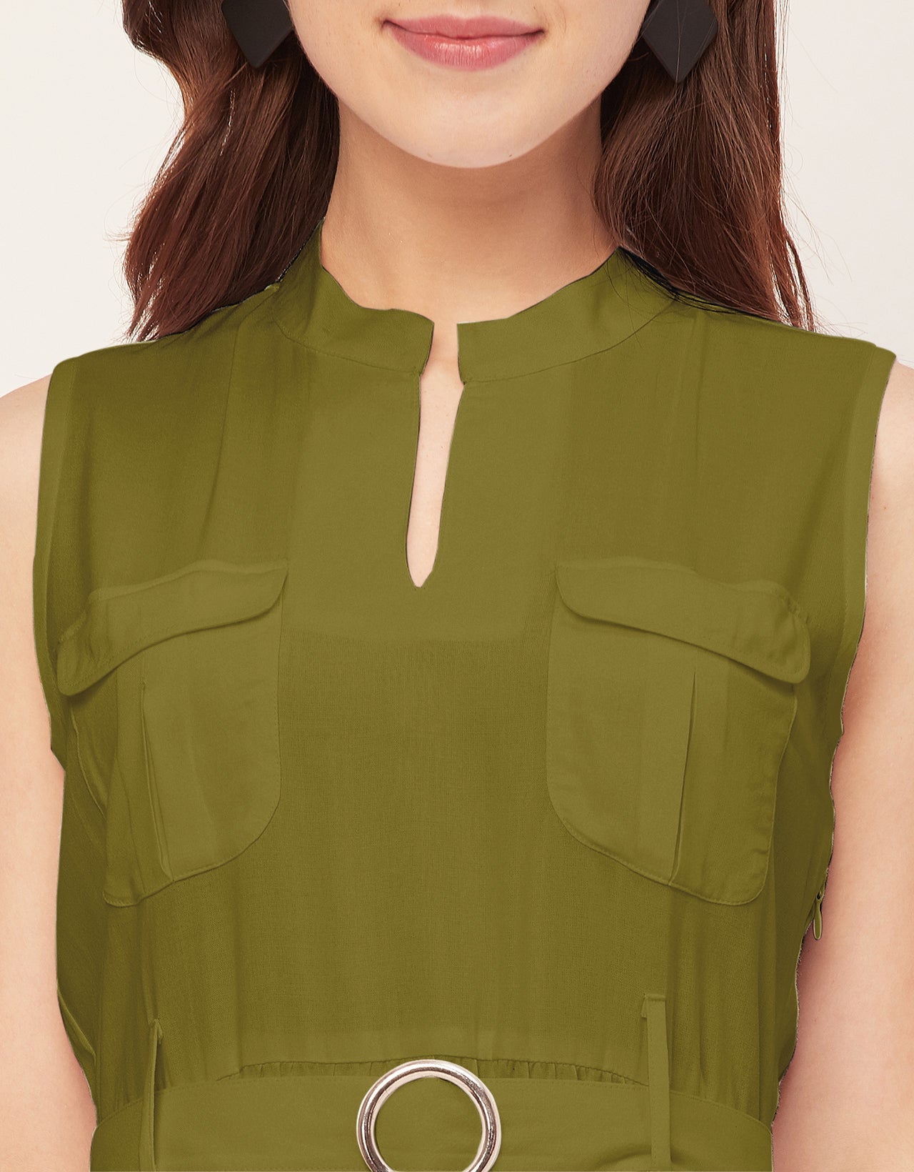 Sleeveless Mandarin Collar Rayon Dress
