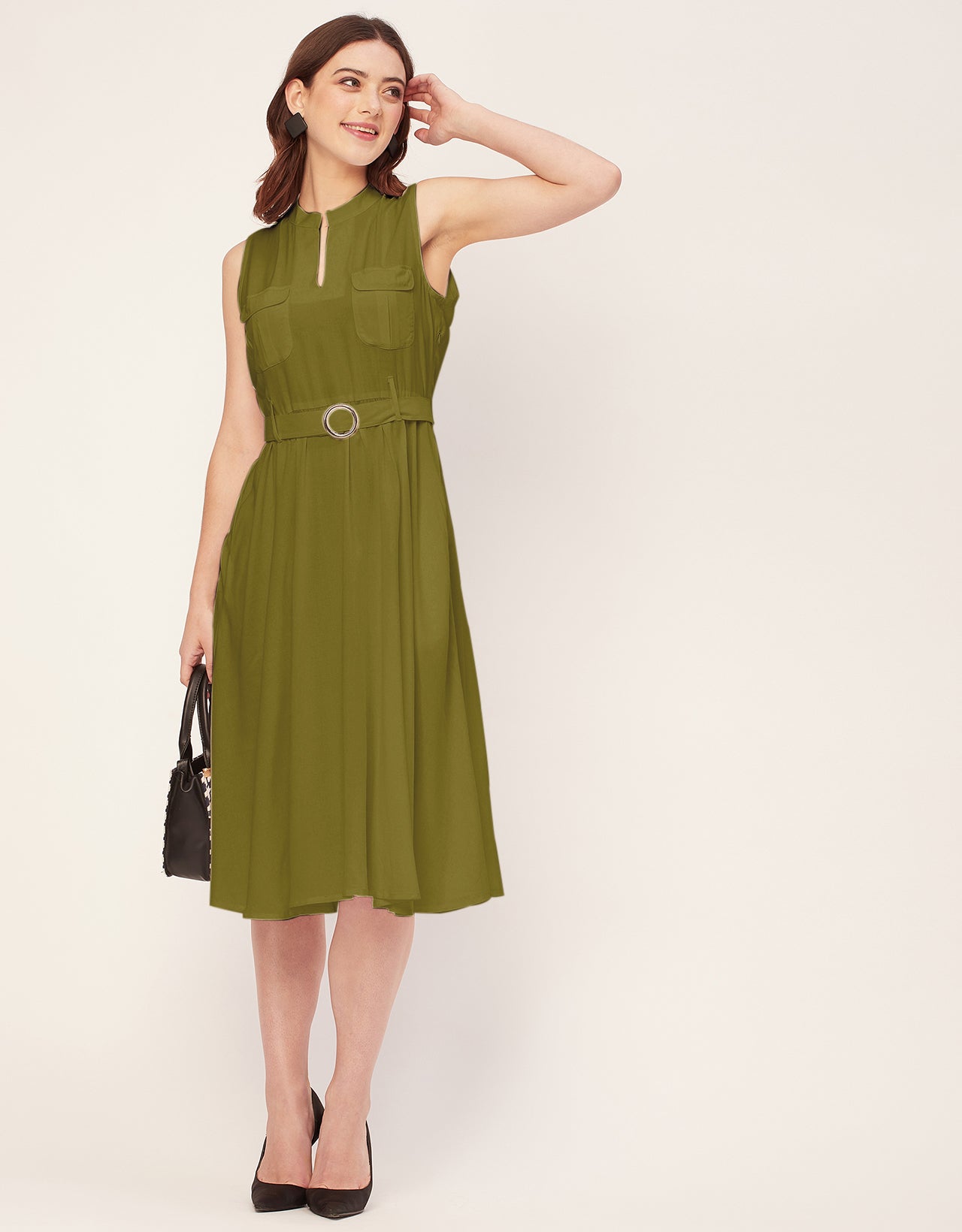 Sleeveless Mandarin Collar Rayon Dress