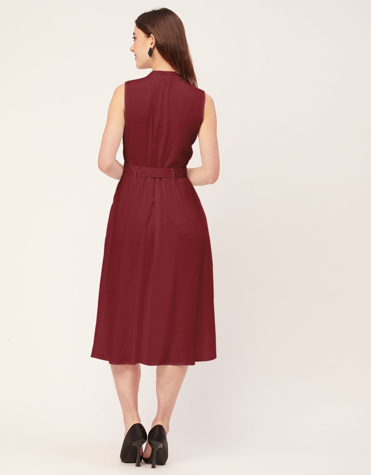Sleeveless Mandarin Collar Rayon Dress
