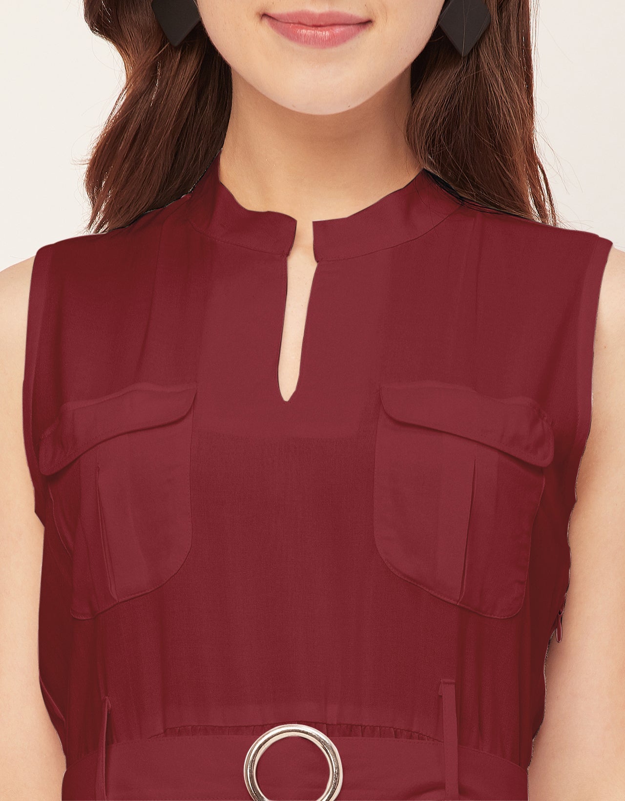 Sleeveless Mandarin Collar Rayon Dress
