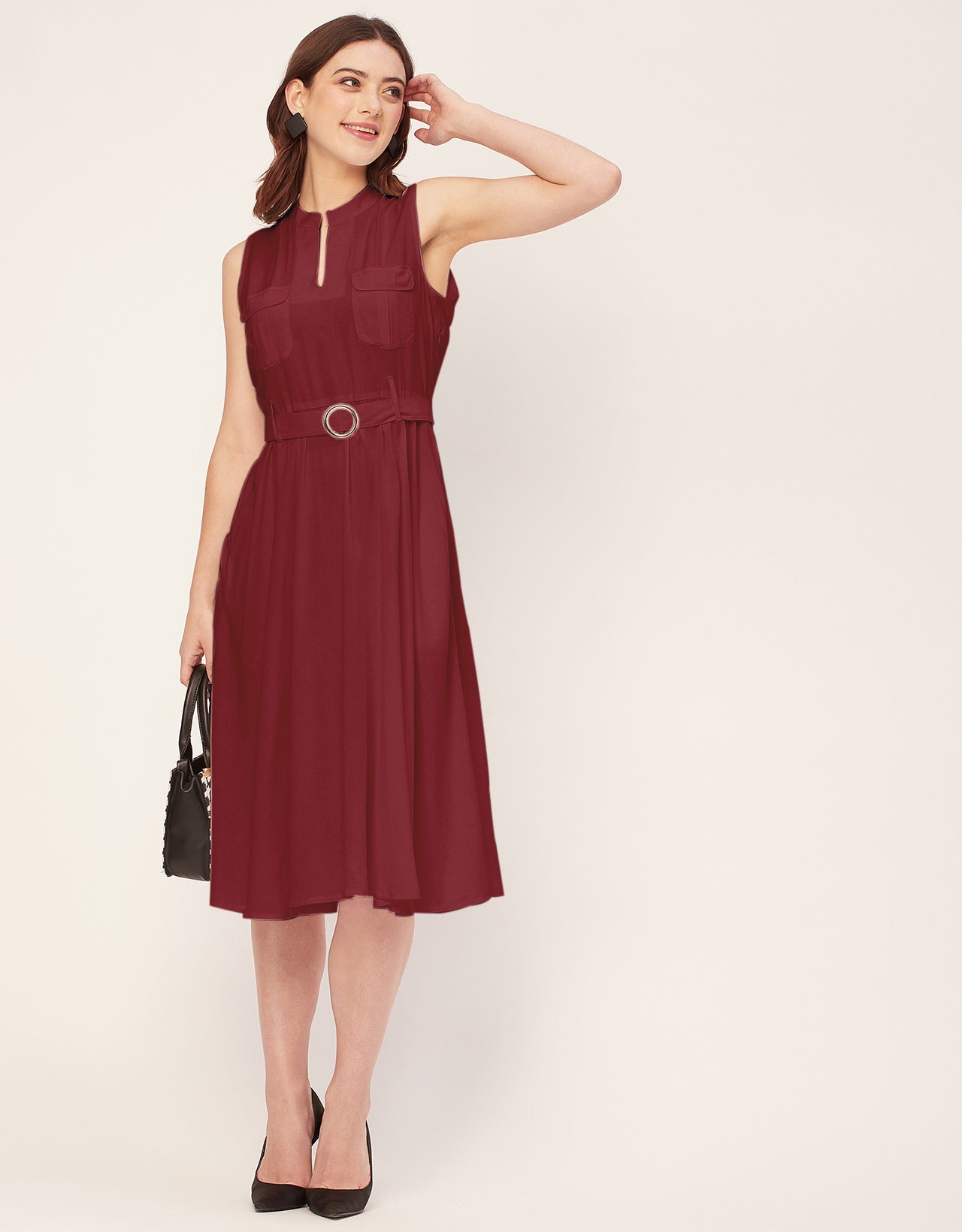 Sleeveless Mandarin Collar Rayon Dress