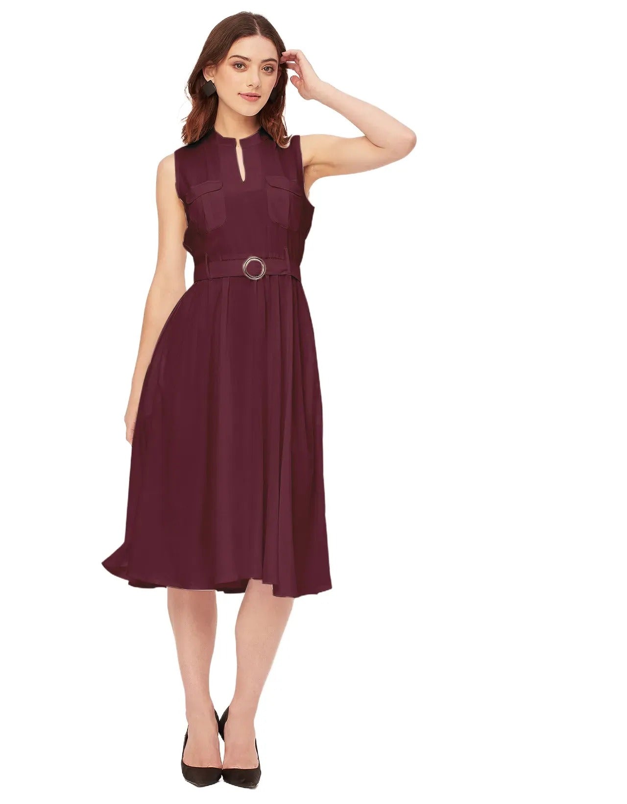Sleeveless Mandarin Collar Rayon Dress