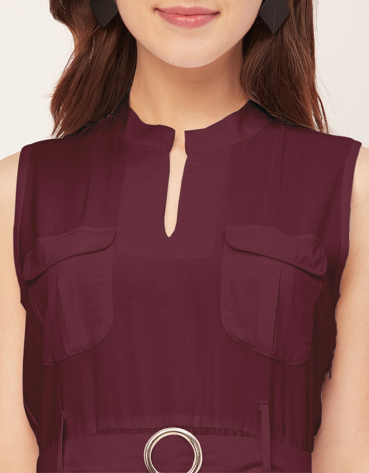 Sleeveless Mandarin Collar Rayon Dress