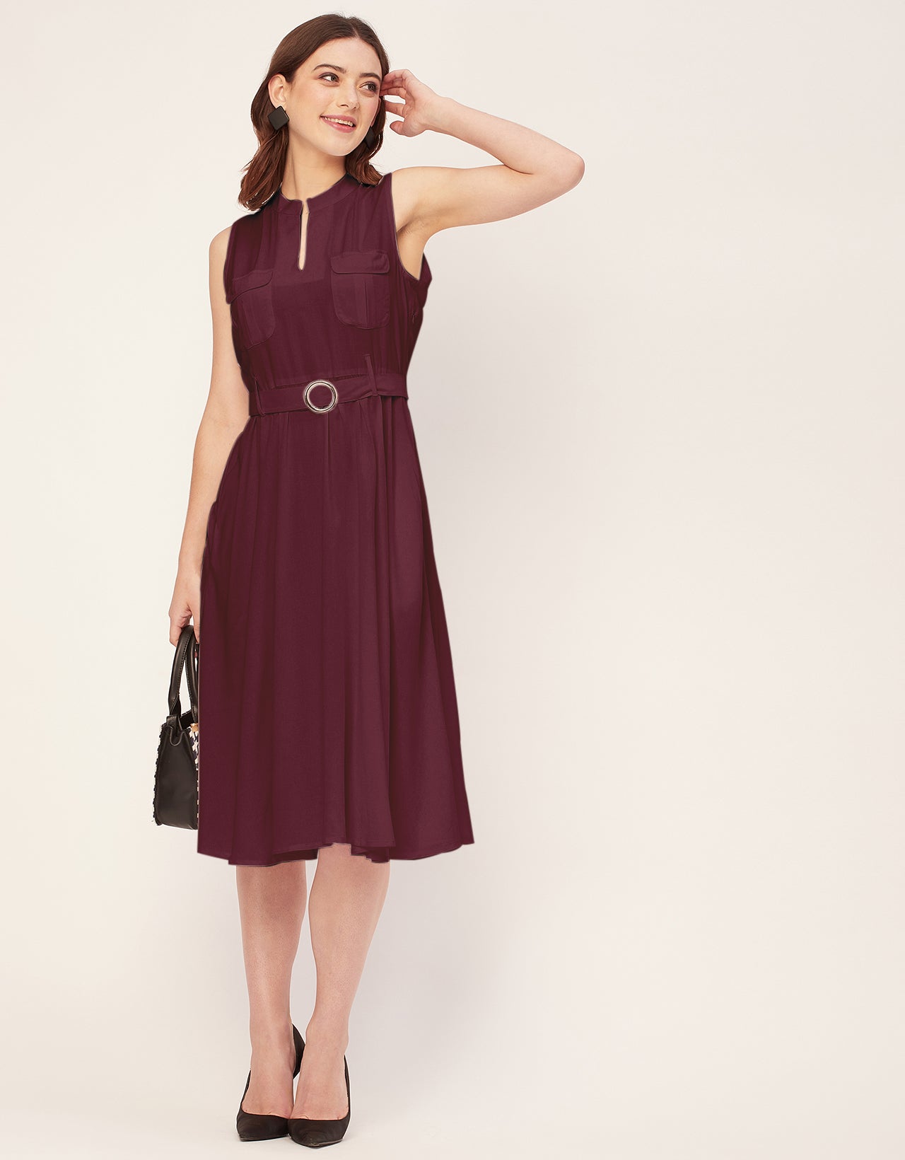 Sleeveless Mandarin Collar Rayon Dress