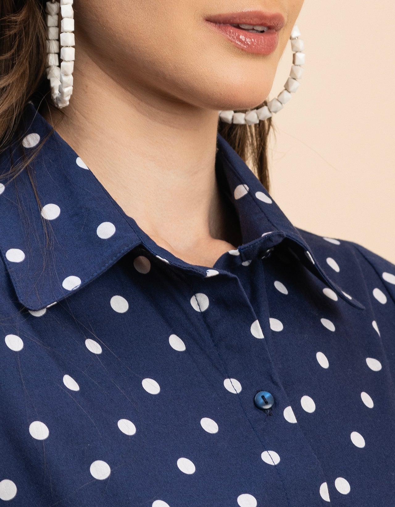 Short Sleeves Spread Collar Flared Cotton Dress