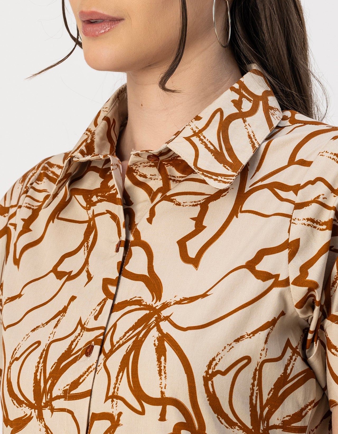 Short Sleeves Spread Collar Flared Cotton Dress