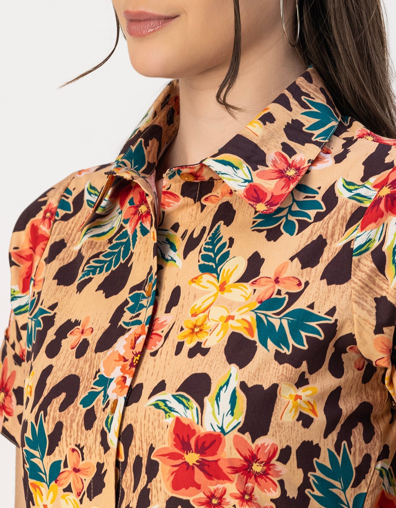 Short Sleeves Spread Collar Flared Cotton Dress