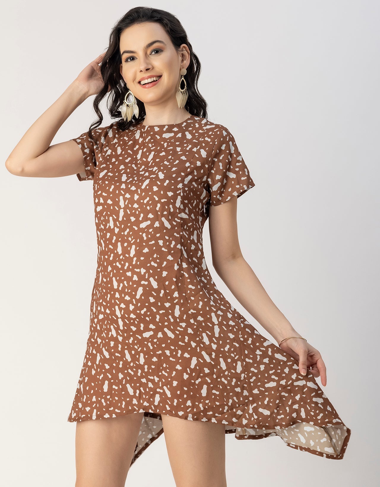 Stylish Printed Georgette Asymmetric Dress