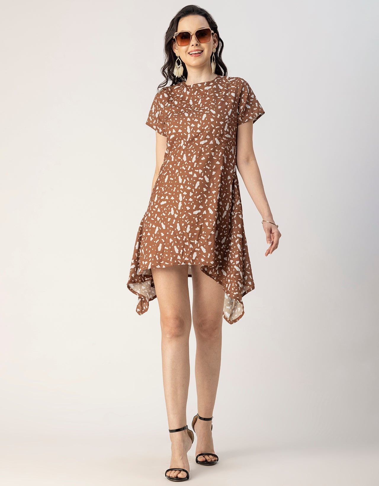Stylish Printed Georgette Asymmetric Dress