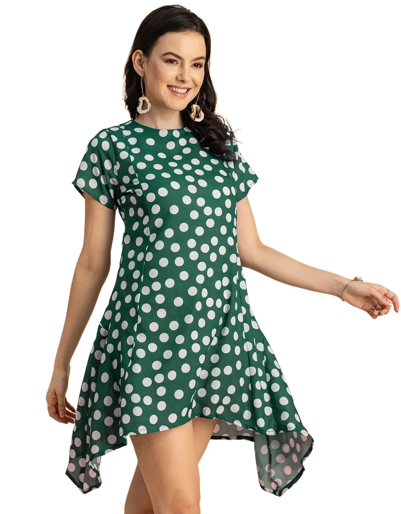 Stylish Printed Georgette Asymmetric Dress