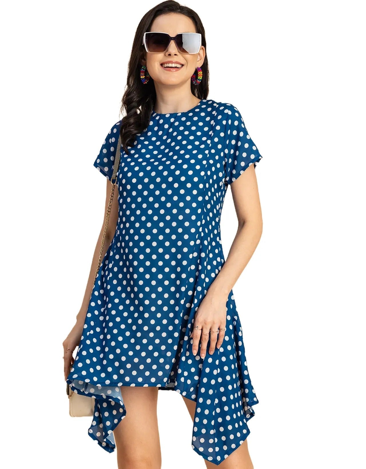 Stylish Printed Georgette Asymmetric Dress
