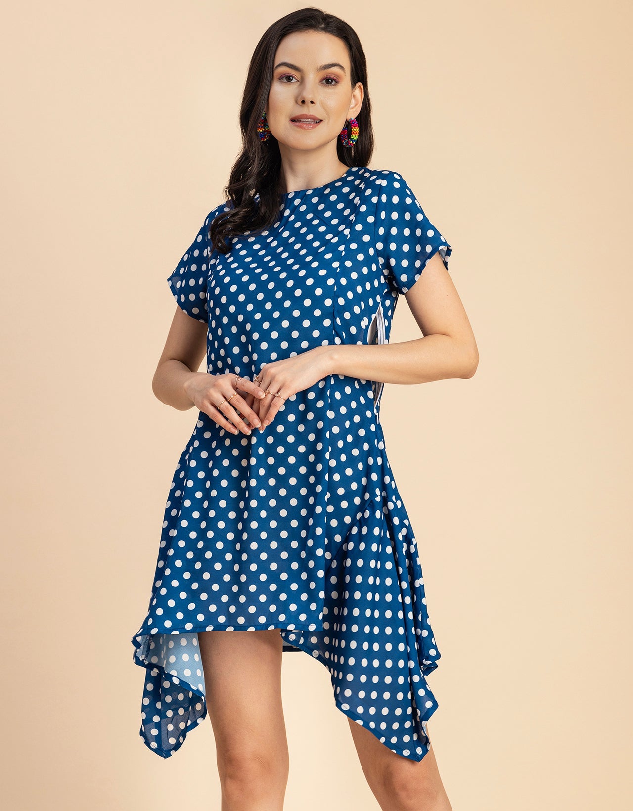 Stylish Printed Georgette Asymmetric Dress