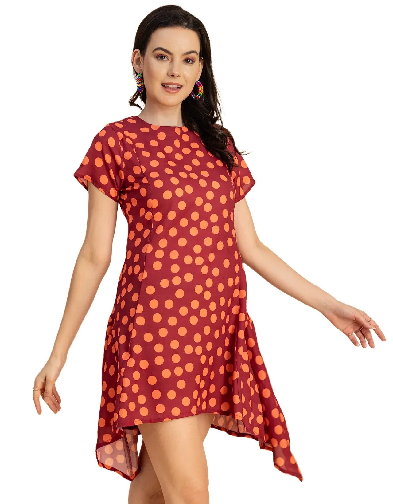 Stylish Printed Georgette Asymmetric Dress