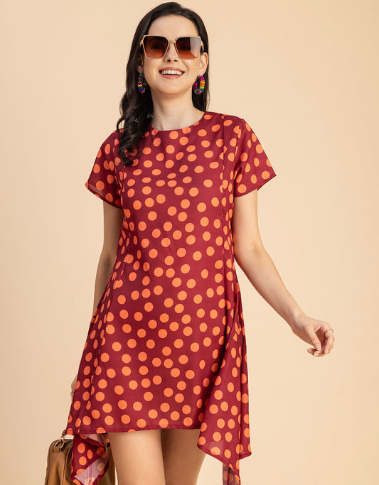Stylish Printed Georgette Asymmetric Dress