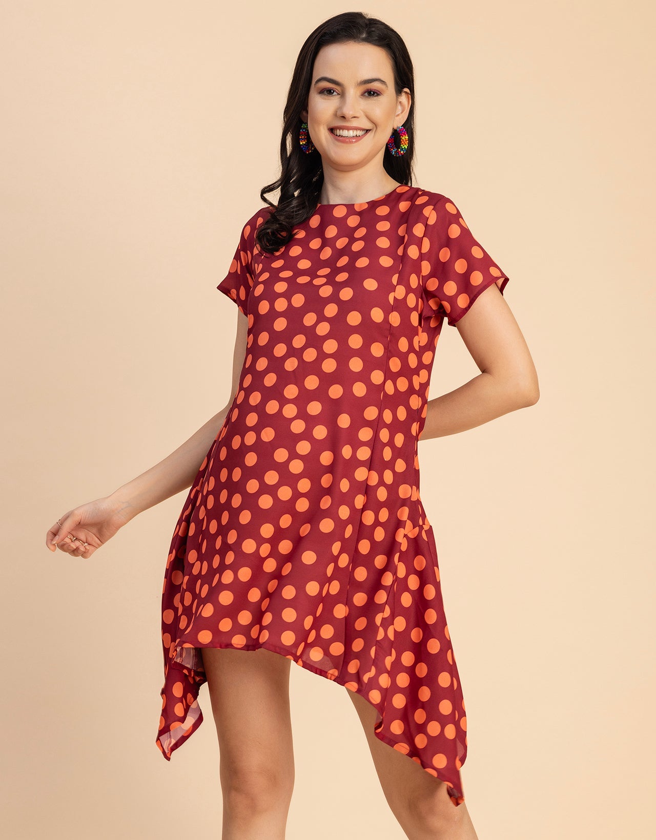 Stylish Printed Georgette Asymmetric Dress