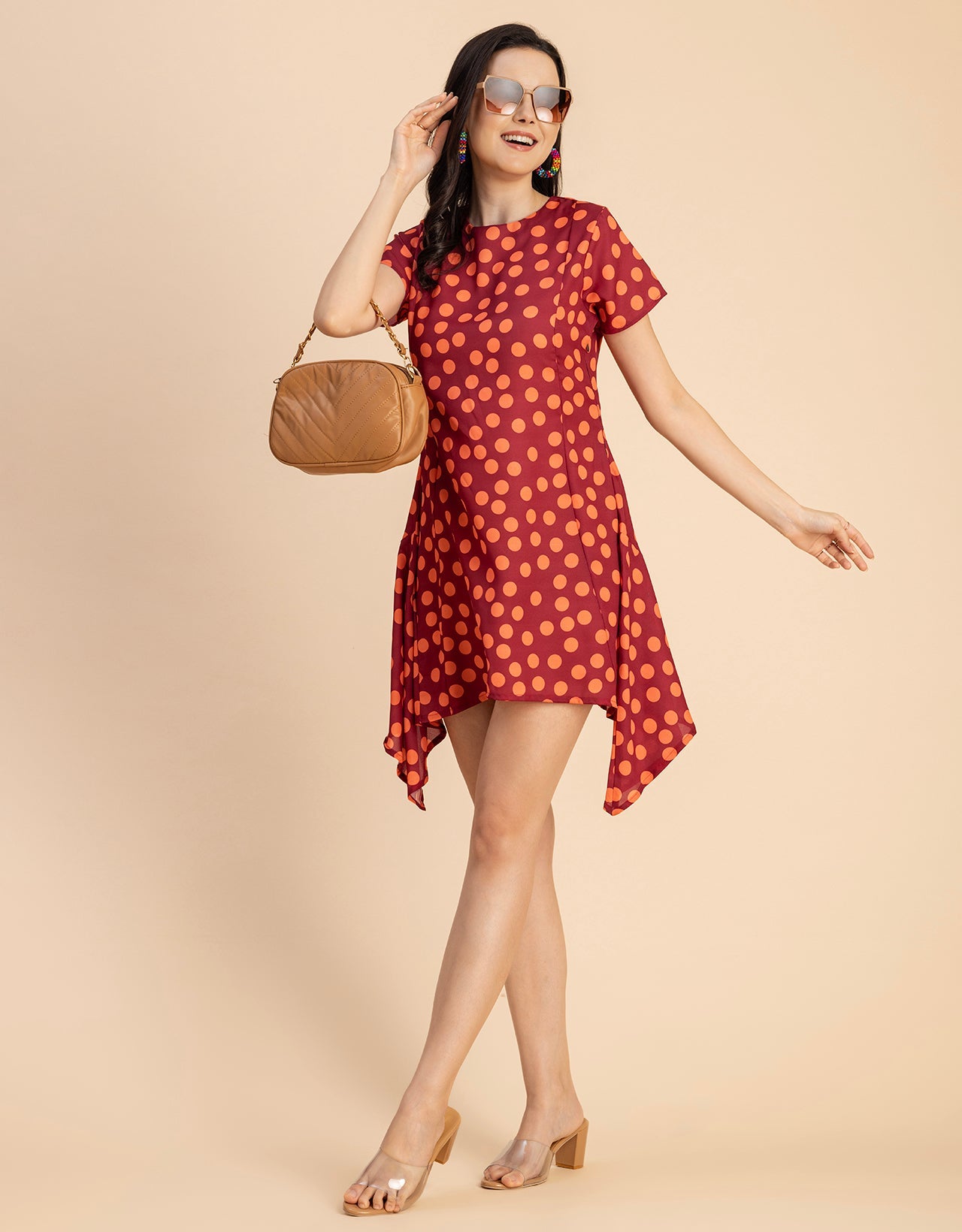 Stylish Printed Georgette Asymmetric Dress