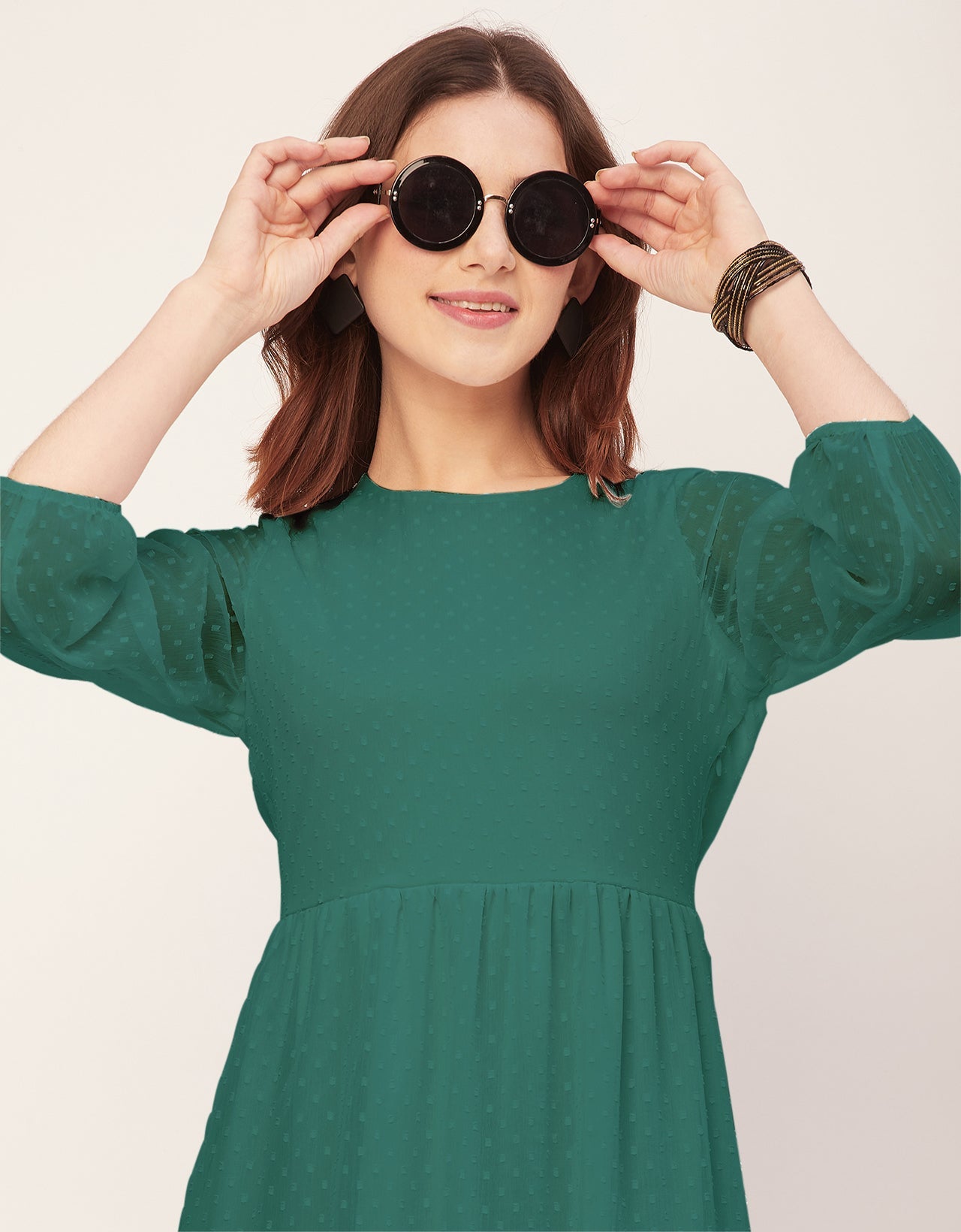 Round Neck Tiered Solid Georgette Dress