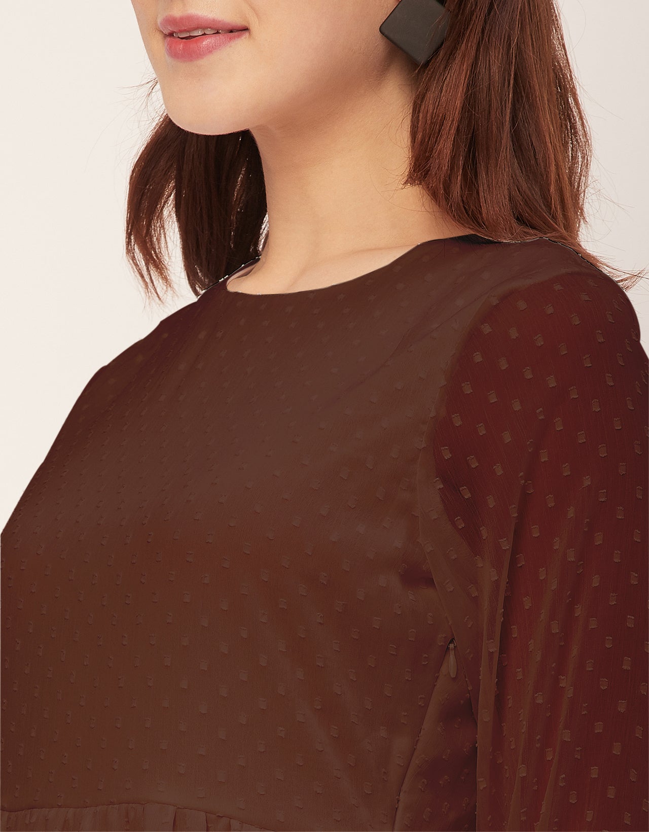 Round Neck Tiered Solid Georgette Dress