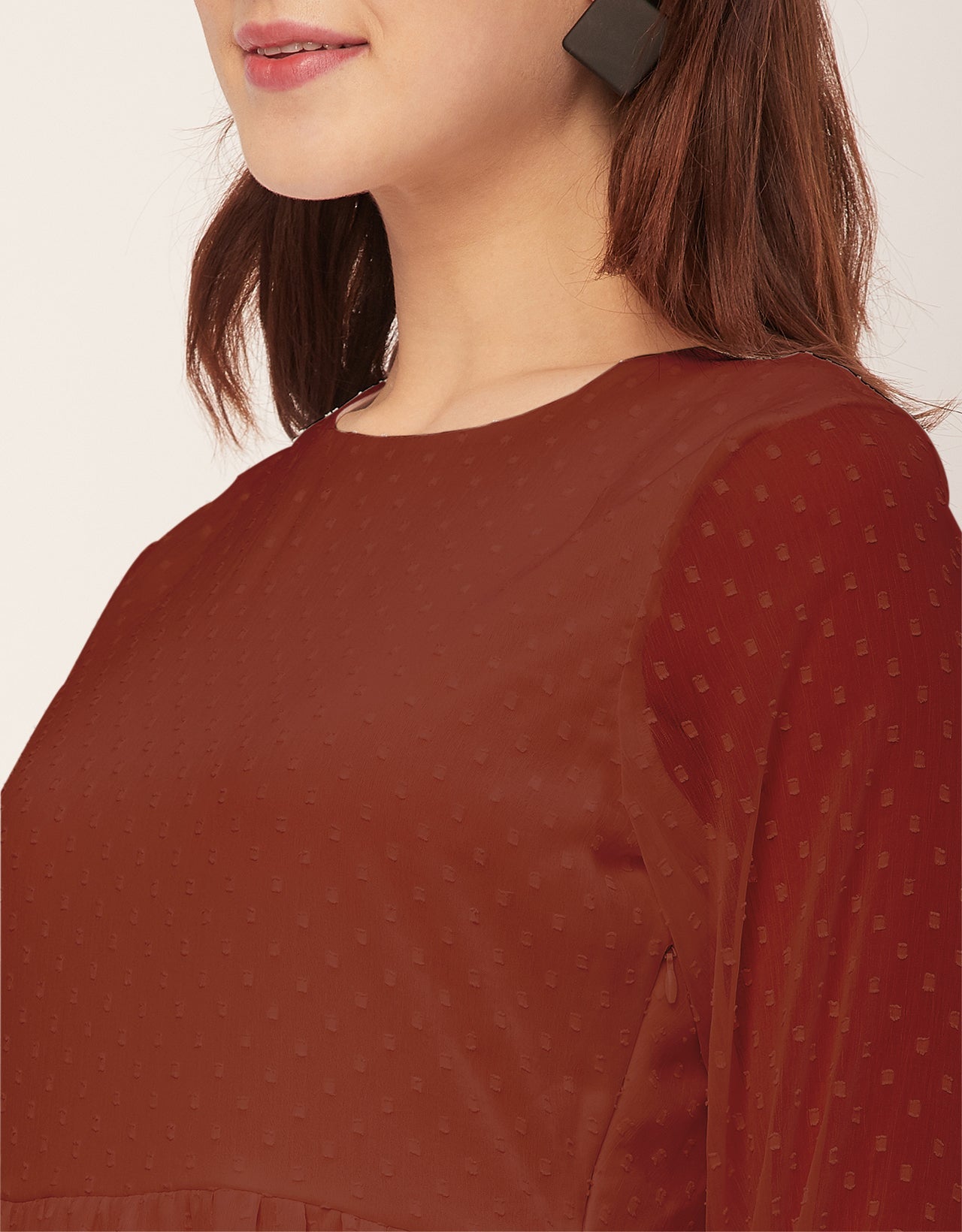Round Neck Tiered Solid Georgette Dress