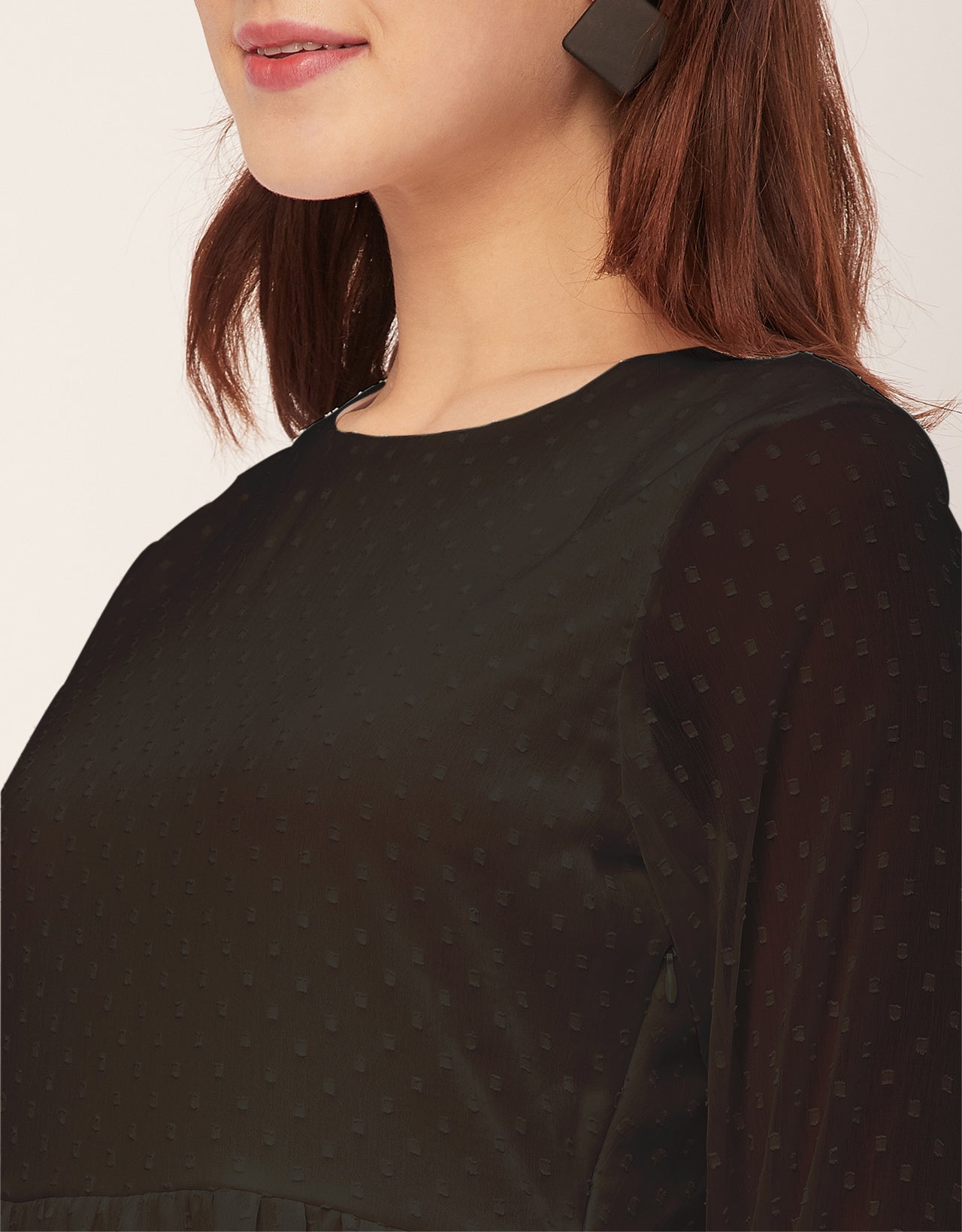 Round Neck Tiered Solid Georgette Dress