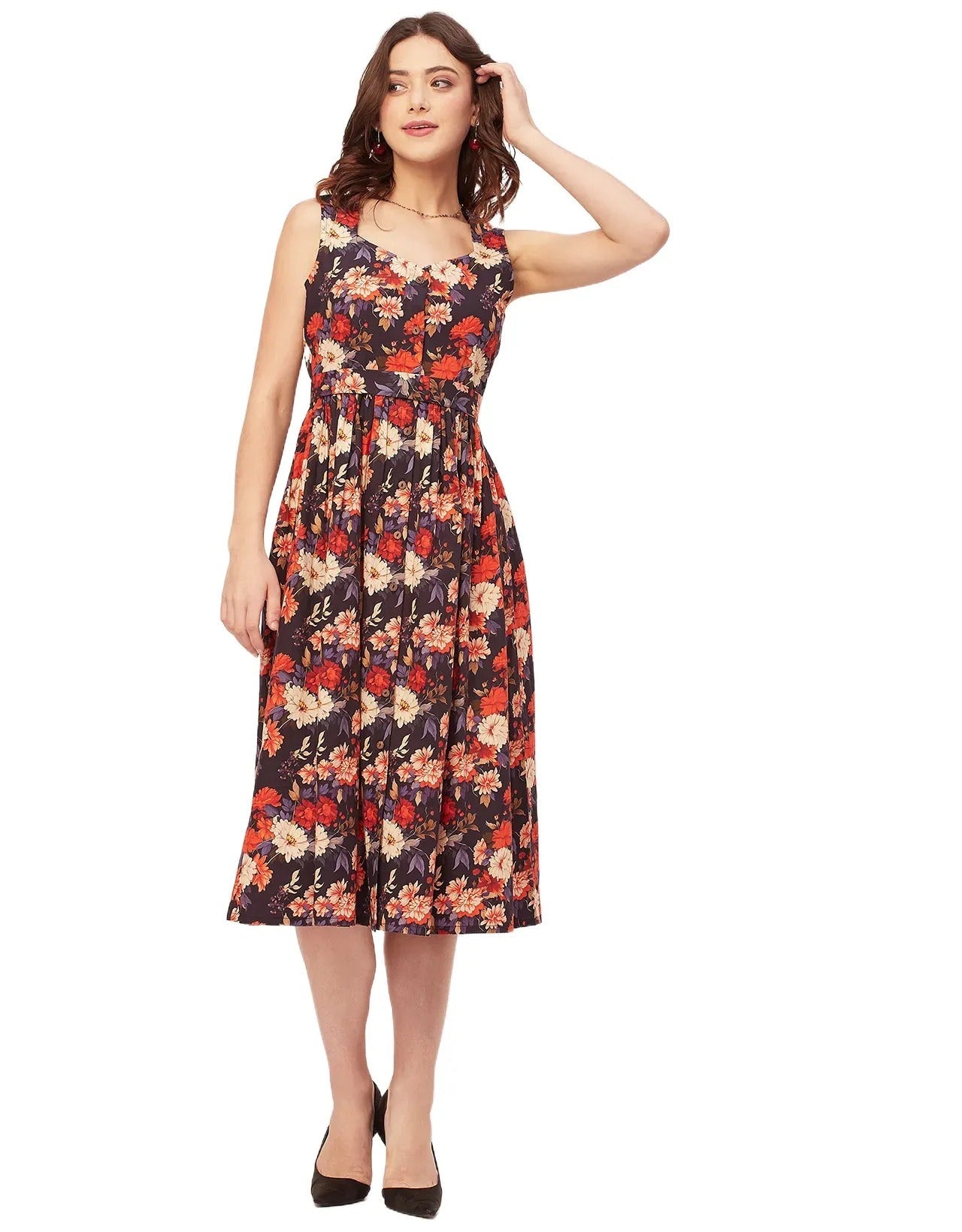 Sleeveless Sweetheart Neck Flared Cotton Dress