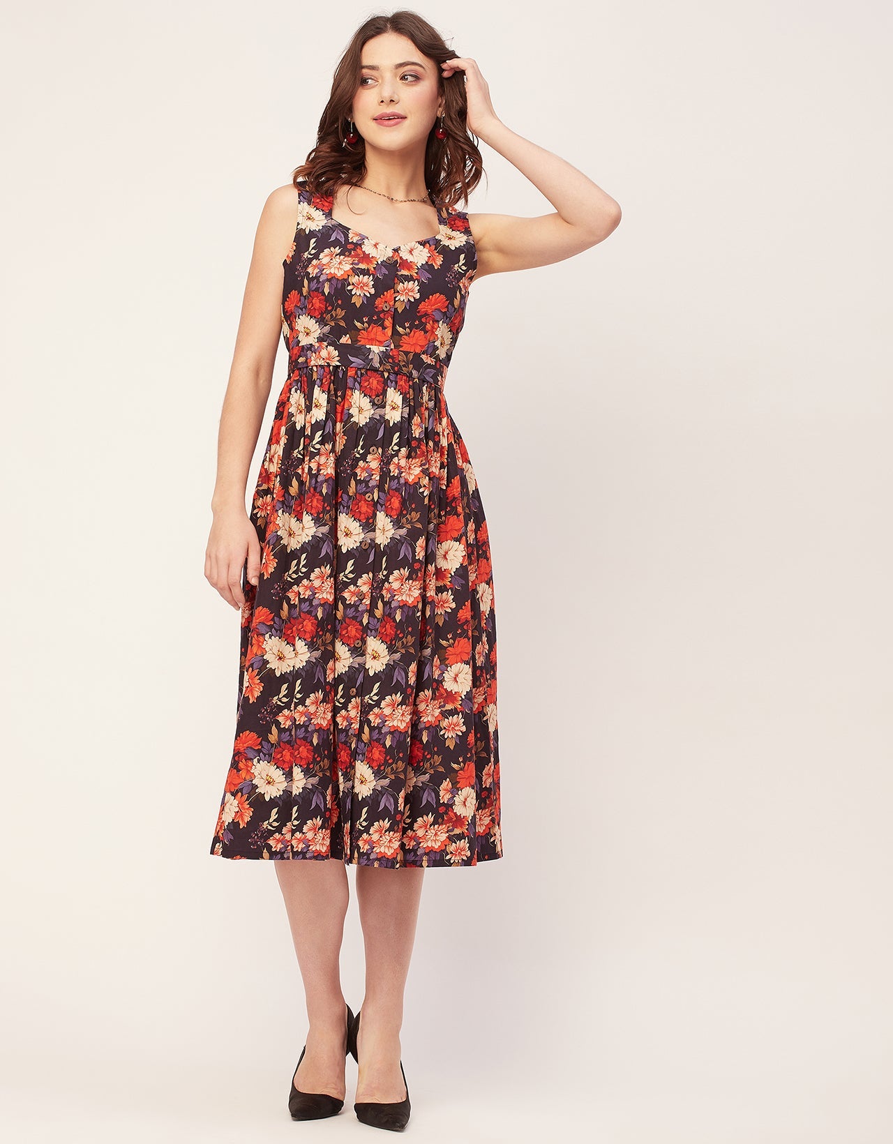 Sleeveless Sweetheart Neck Flared Cotton Dress