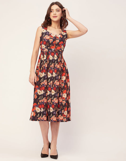 Sleeveless Sweetheart Neck Flared Cotton Dress