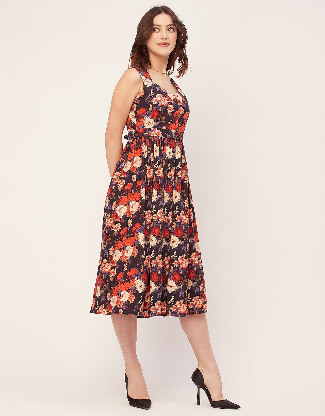 Sleeveless Sweetheart Neck Flared Cotton Dress