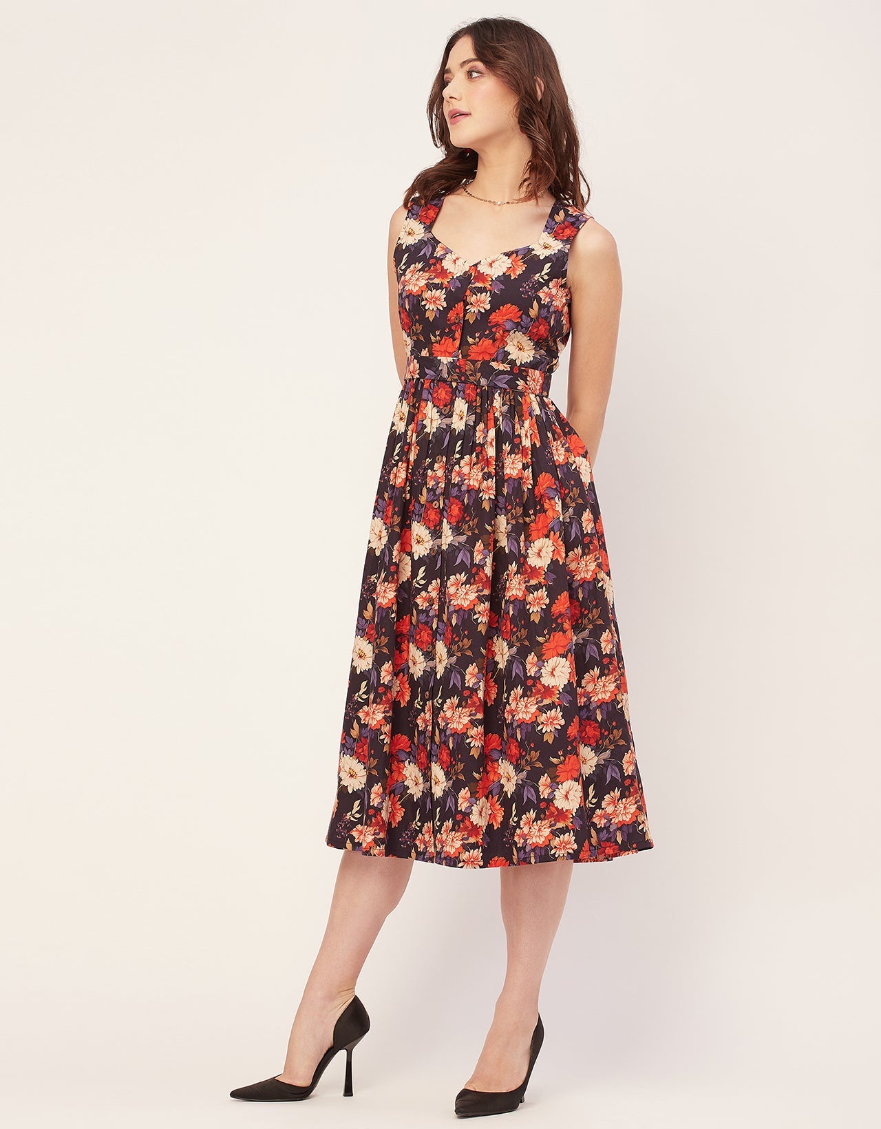 Sleeveless Sweetheart Neck Flared Cotton Dress