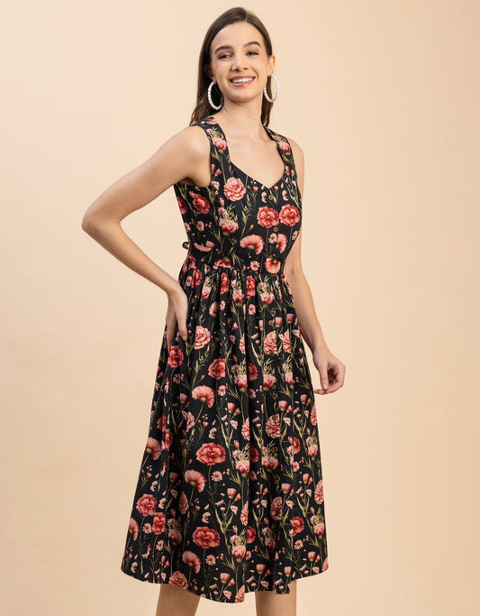 Sleeveless Sweetheart Neck Flared Cotton Dress