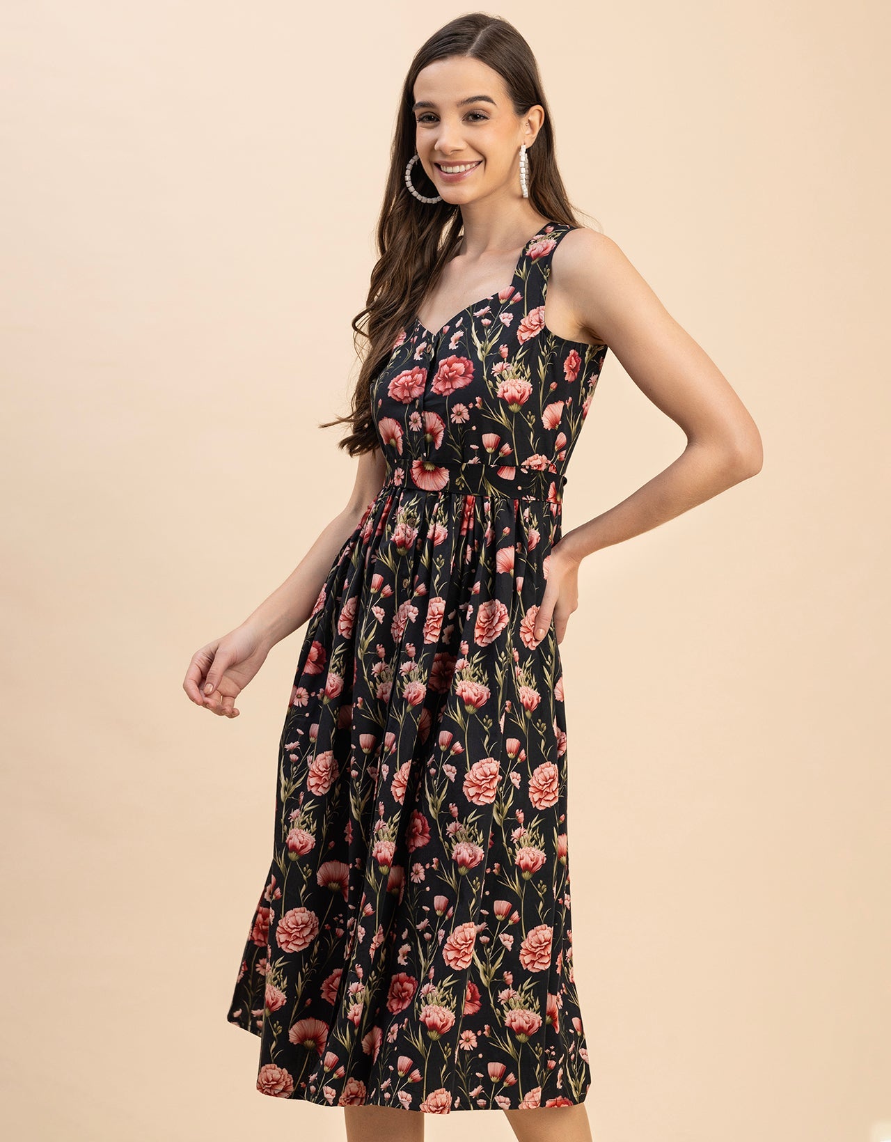 Sleeveless Sweetheart Neck Flared Cotton Dress