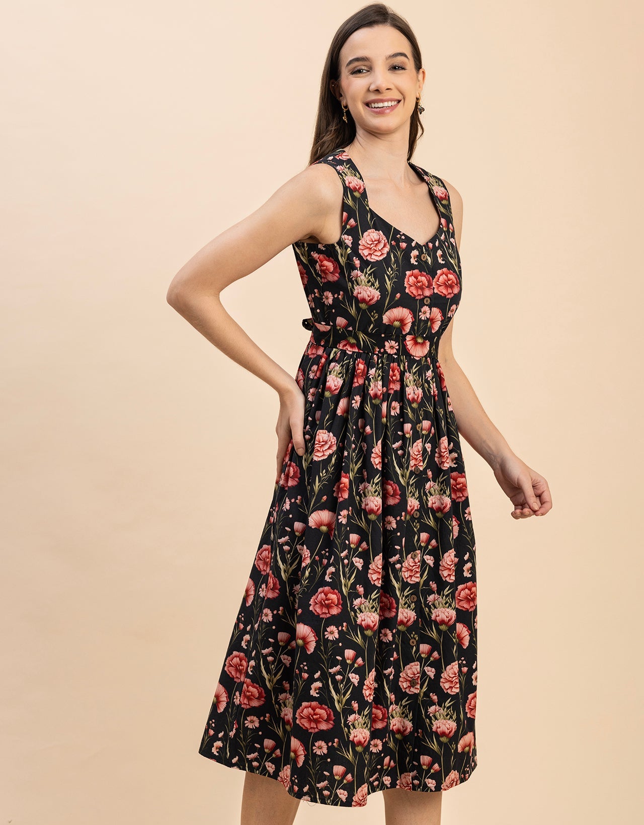 Sleeveless Sweetheart Neck Flared Cotton Dress