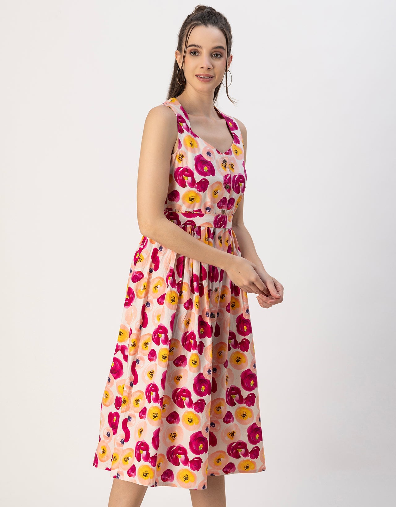 Sleeveless Sweetheart Neck Flared Cotton Dress