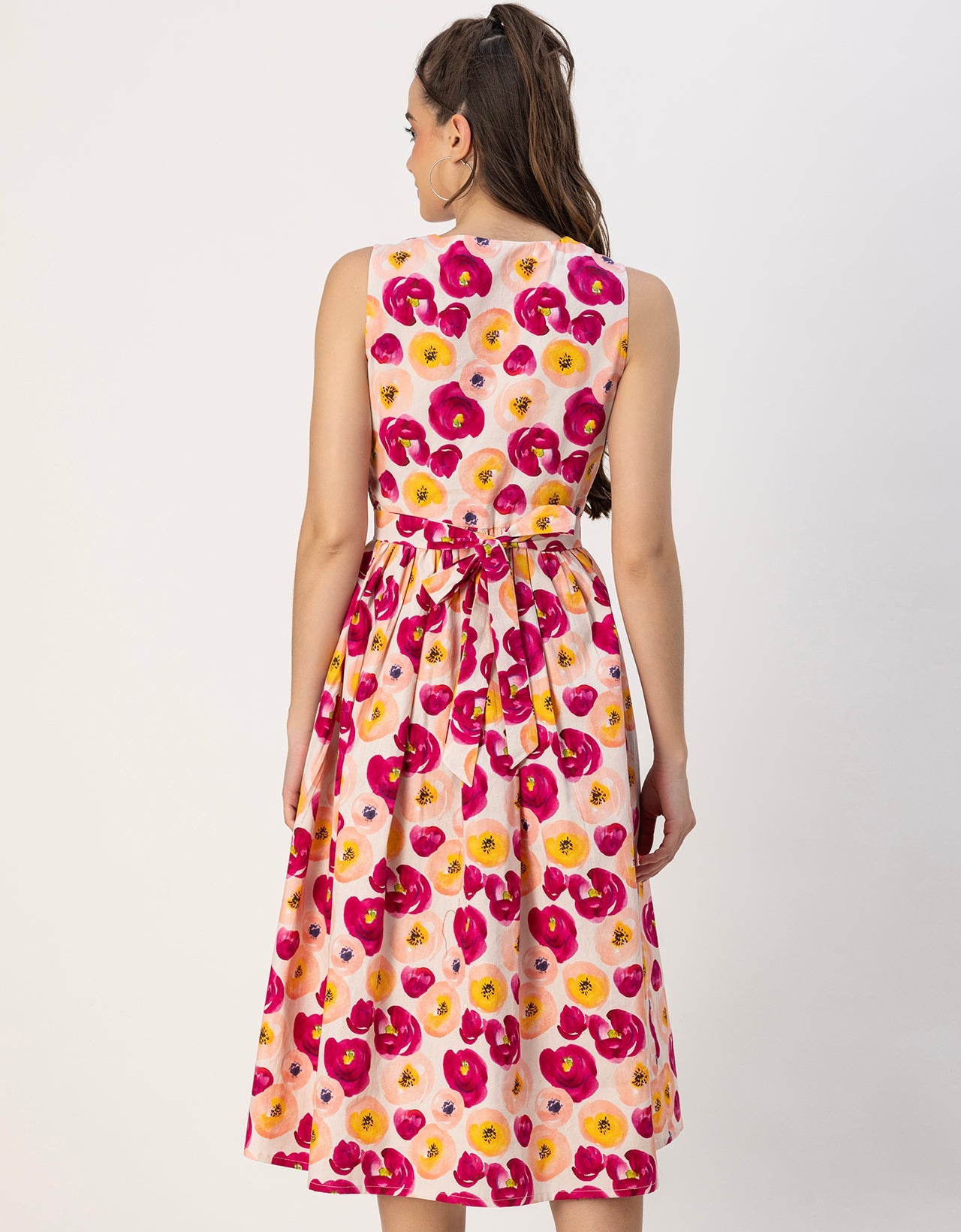 Sleeveless Sweetheart Neck Flared Cotton Dress