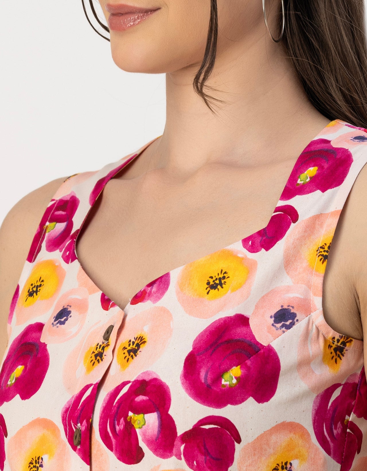 Sleeveless Sweetheart Neck Flared Cotton Dress