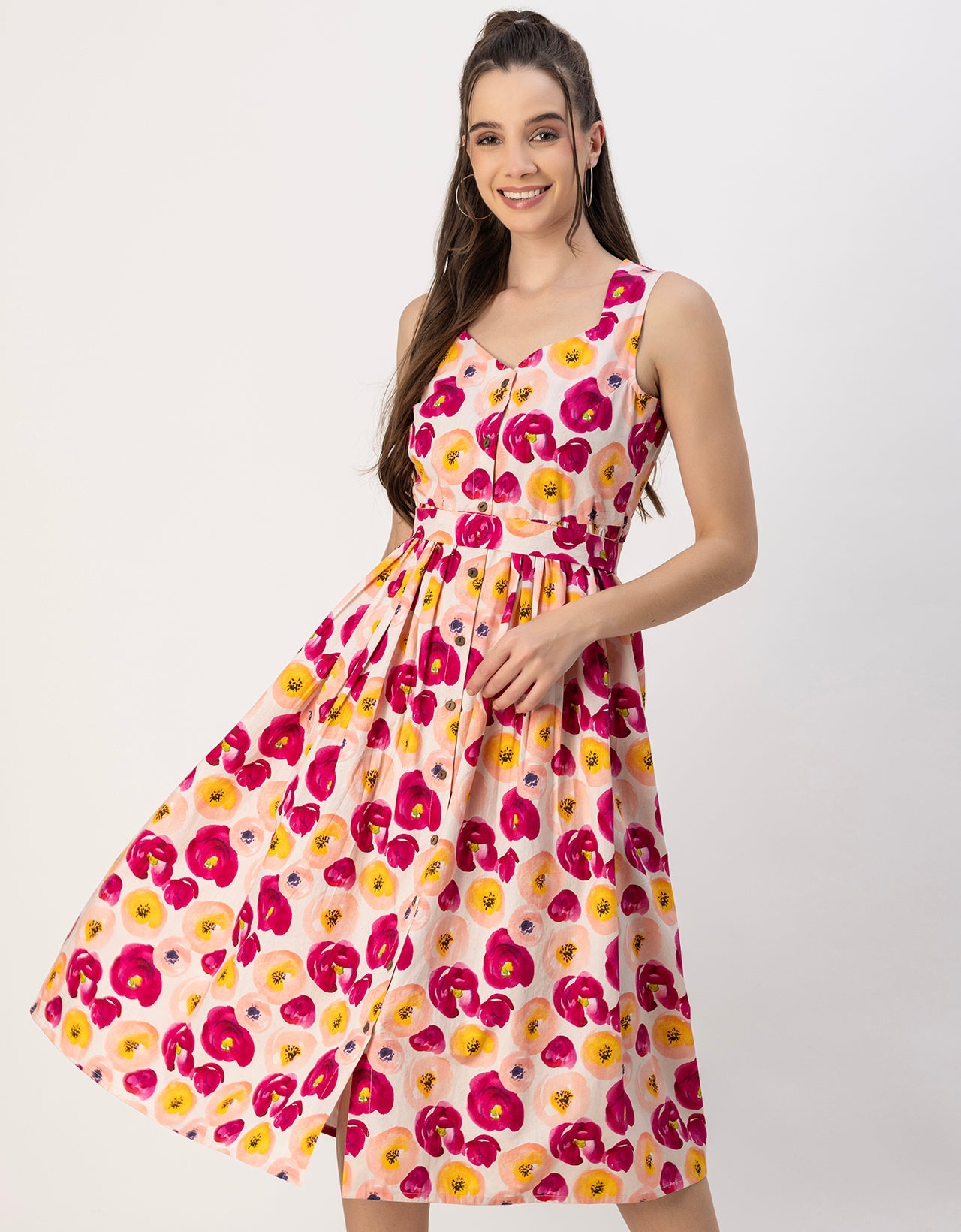 Sleeveless Sweetheart Neck Flared Cotton Dress