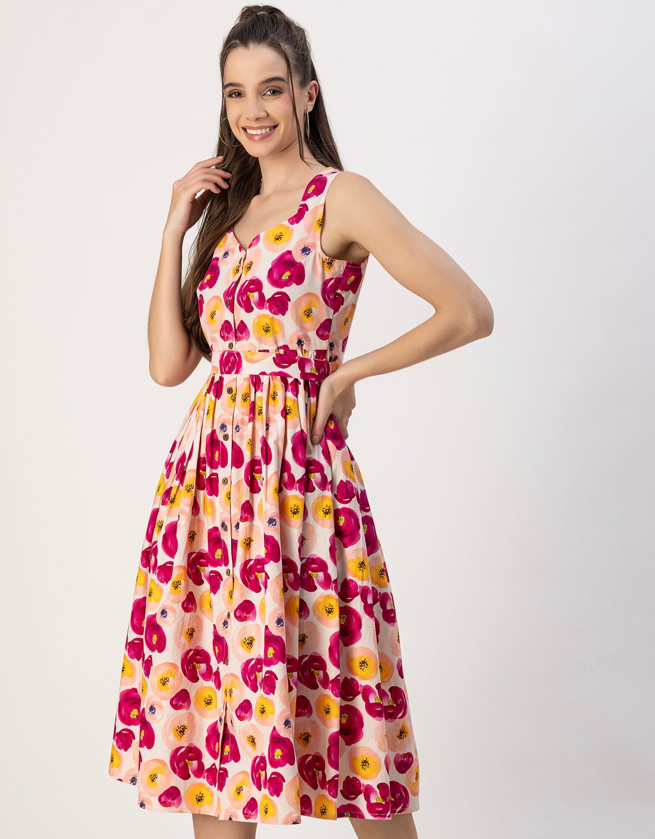 Sleeveless Sweetheart Neck Flared Cotton Dress