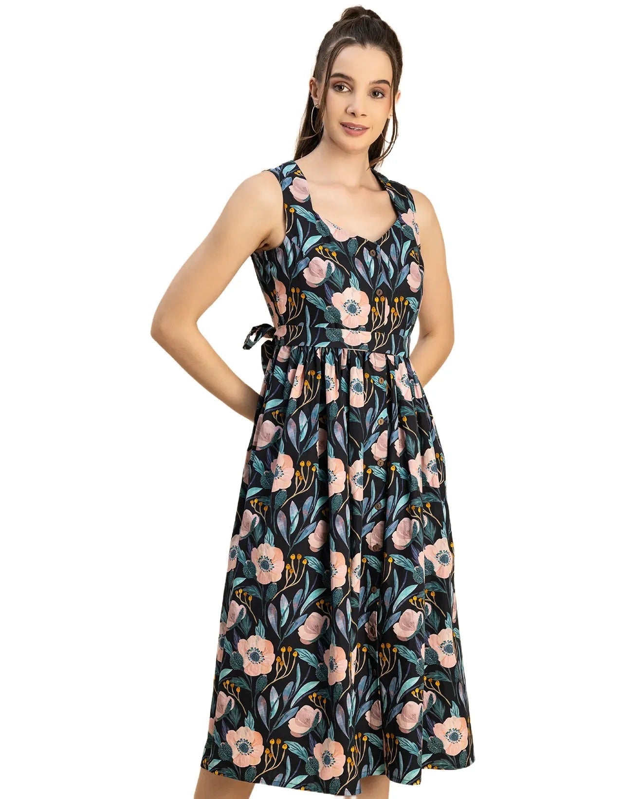 Sleeveless Sweetheart Neck Flared Cotton Dress