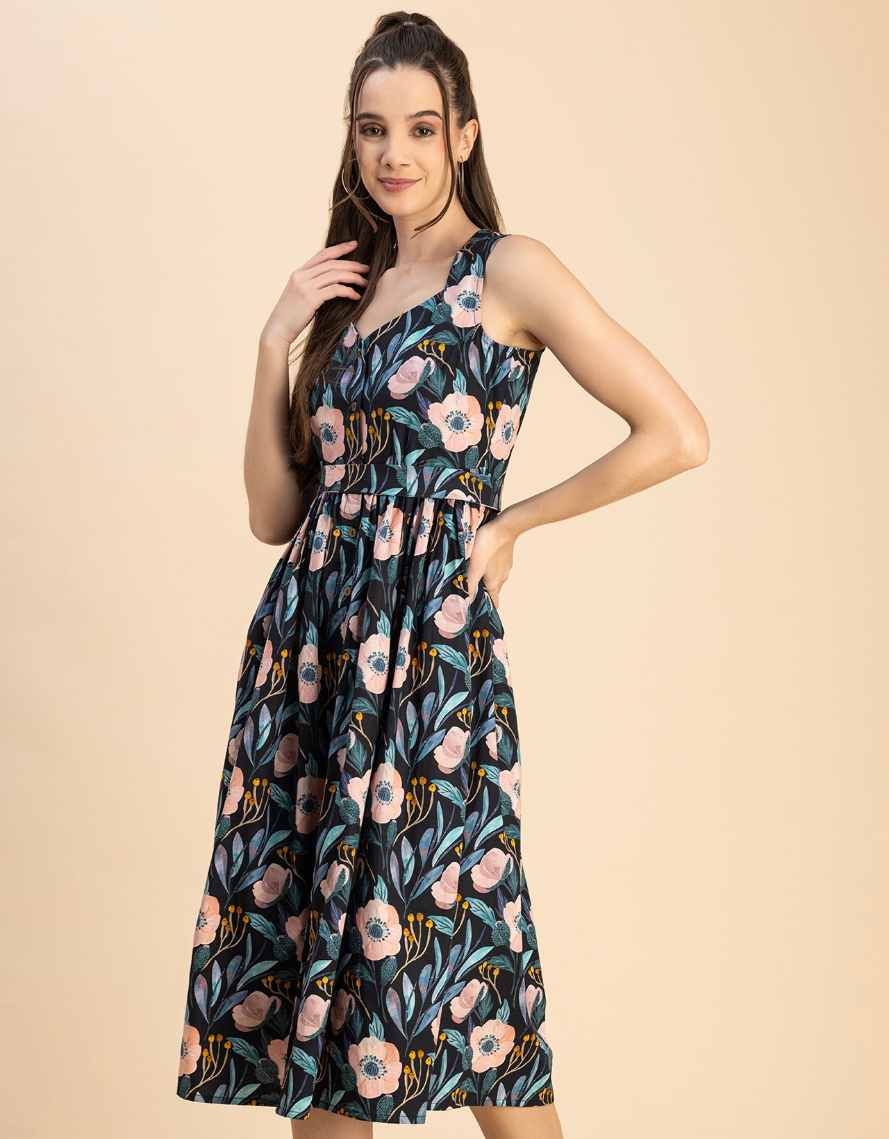 Sleeveless Sweetheart Neck Flared Cotton Dress
