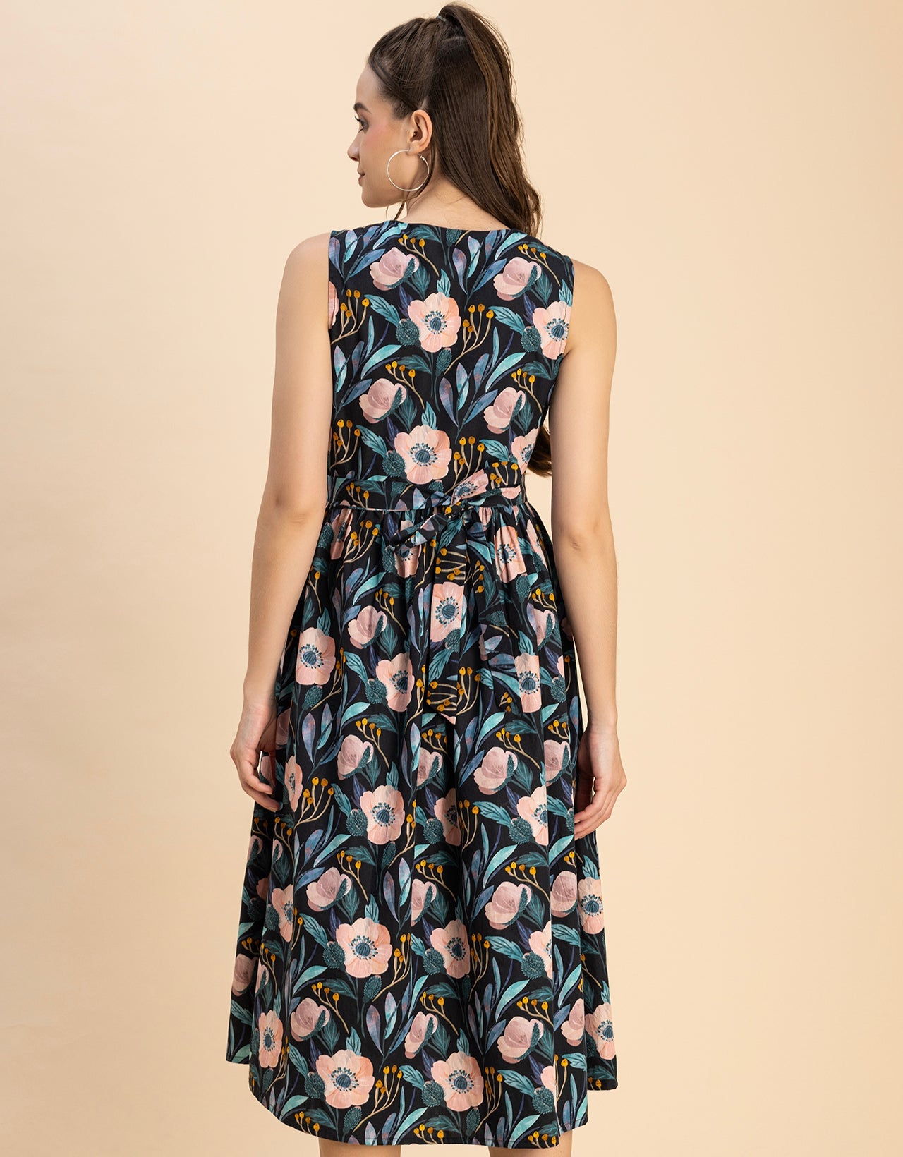 Sleeveless Sweetheart Neck Flared Cotton Dress