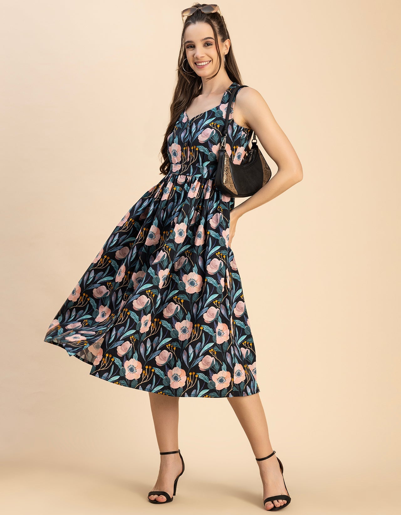 Sleeveless Sweetheart Neck Flared Cotton Dress